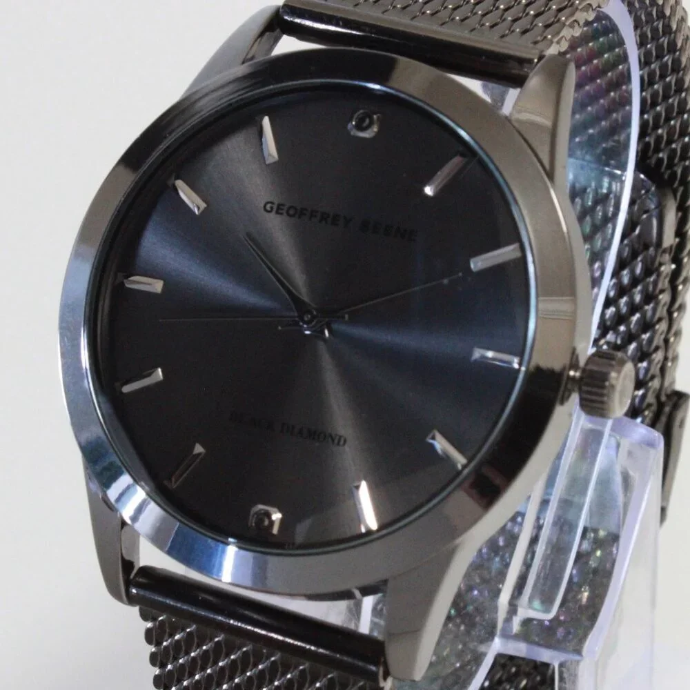 Geoffery Beene Men's Quartz Dress Watch Gun Metel Grey Milanese Bracelet 42mm